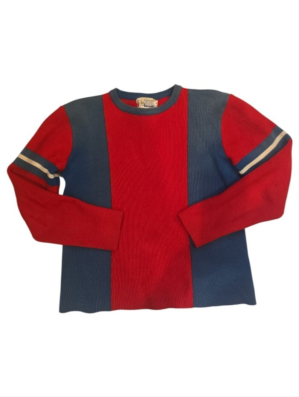 Vtg 70s 80s Beconta Made In British Hong Kong Red White And Blue Ski Sweater Lg